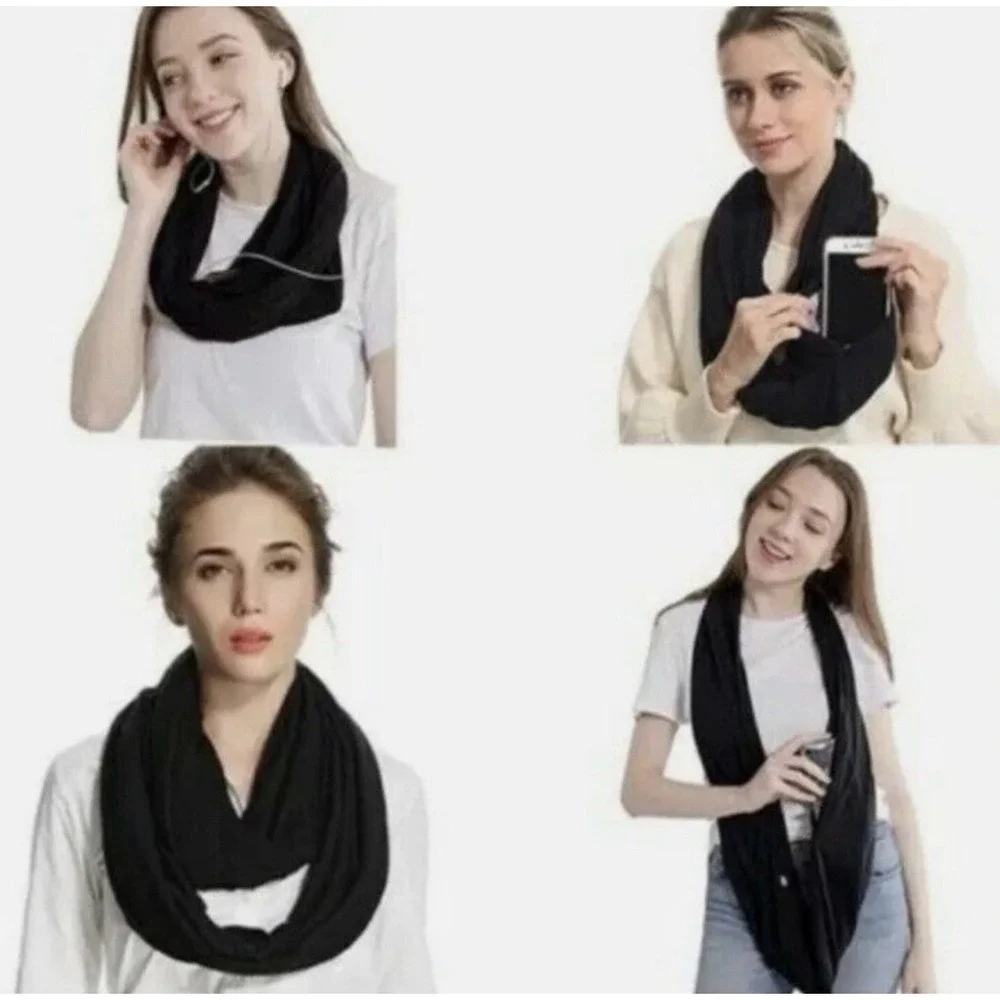 Beyong Yoga Infinity Scarf with Hidden Zipper Cellphone Pocket Black One Size‎